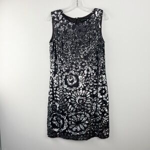 AIDEN MADDOX Black Silk Floral Sequin Glam Cocktail Wedding Party Dress Size‎ 8